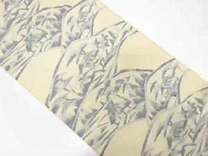 手織り紬　田舎風景模様織り出し名古屋帯